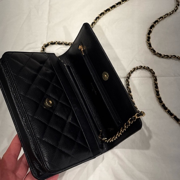 100% Authentic Black CHANEL Caviar Leather Wallet on Chain WOC - Picture 7 of 7